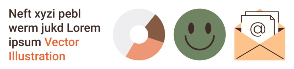 Fototapeta premium Analytics, communication, user feedback, business insights, data sharing, email marketing. Pie chart, happy face and envelope icon with email symbol. Analytics and communication concept
