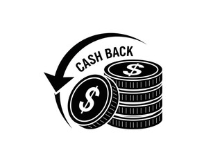 CASH BACK Financial Icon with Coins and Left-Pointing Curved Arrow