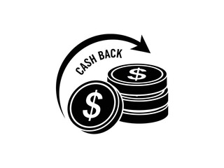CASH BACK Icon with Coins, Dollar Signs, and Curved Arrow