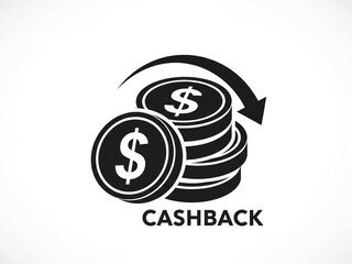 Cashback Icon with Coins, Dollar Signs, and Curved Arrow