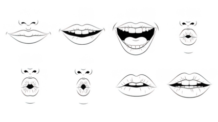 Illustrations of various mouth expressions isolated on transparent background