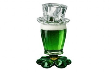 St. Patrick's green beer with transparent background and crystal hat.