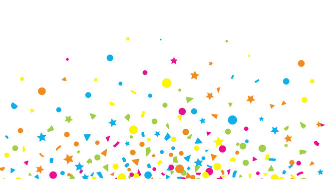 Colorful Confetti Sprinkled Across White Background Festive Celebration.