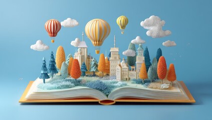 The concept for World Book Day background with copy space area for text. Happy Book Day. Gradient abstract world book day 3D illustration colorful background
