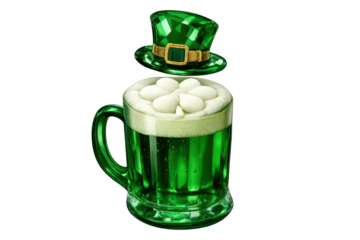 St. Patrick's Green Beer with Leprechaun Hat on transparent background