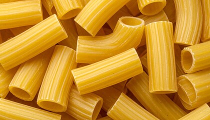 Close-up Macro Shot of Dry Rigatoni Pasta Tubes.