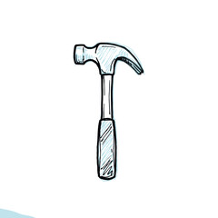Sketch of a hammer with a wooden handle and metallic head  