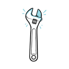 Adjustable wrench illustration with light blue accents  