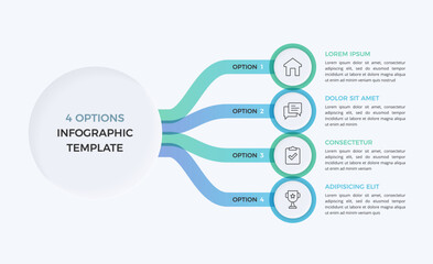 Infographic template with four options connected to the central circle element