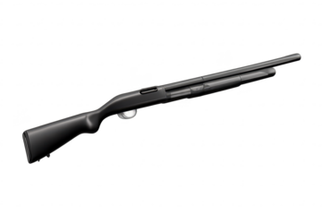 Black pump-action shotgun image with a transparent background asset