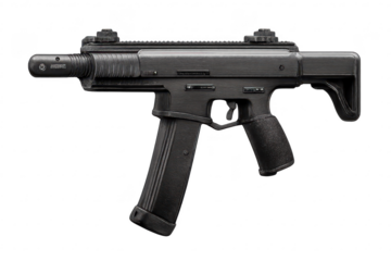 Compact Submachine Gun Isolated on a transparent background, Black Color