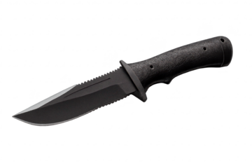 Tactical Knife Black Color Isolated on transparent background in the dark
