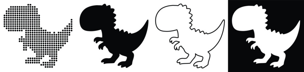 Fototapeta premium Four stylized dinosaur silhouettes showcasing different graphic styles