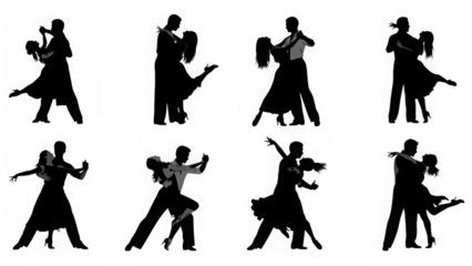 Couples dancing in various poses isolated on transparent background