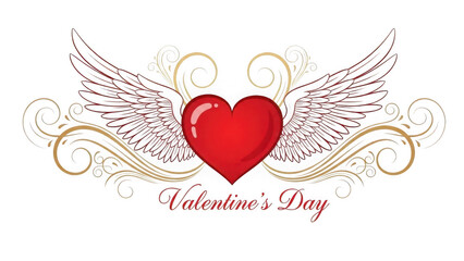 Valentine's day heart with wings isolated on transparent background