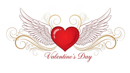 Valentine's day heart with wings isolated on transparent background