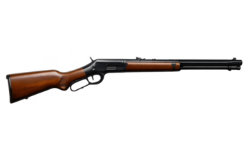 Lever-Action Rifle with transparent background, classic firearm design.