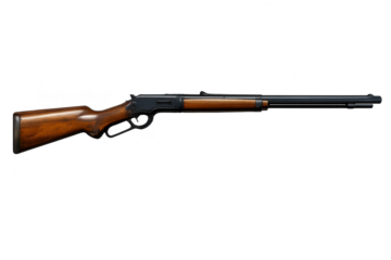 Lever-Action Rifle with a transparent background on seamless black.