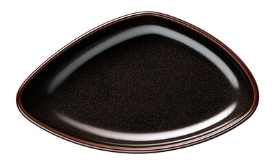 empty asymmetrical dark brown plate featuring an artistic ceramic form in an angled composition