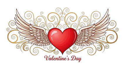 Heart with wings for valentine's day isolated on transparent background