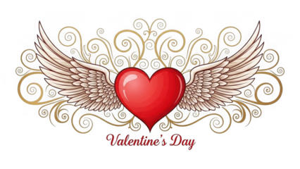 Heart with wings for valentine's day isolated on transparent background