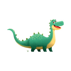 Fototapeta premium Smiling Green Dinosaur Toy with Yellow Belly on transparent Background
