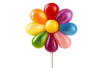 Colorful candy flower lollipop on transparent background image stock