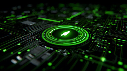 Green battery icon on the circuit board