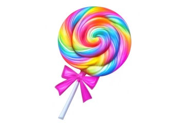 Swirling Rainbow Lollipop with Bow on a transparent background Image