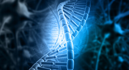 Detailed 3D Medical Illustration of a DNA Double Helix Structure on an Abstract Scientific Background. Molecular Biology and Genetics Concept.