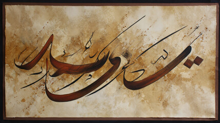 Intricate calligraphy artwork on aged paper.