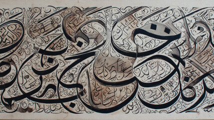 Intricate calligraphic design featuring interwoven Arabic script.