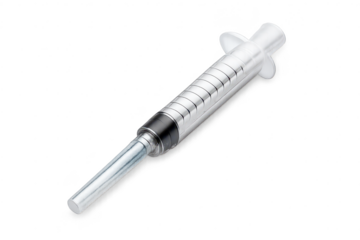 Medical syringe closeup with transparent background for professional use.