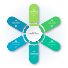 Vector infographic cycle diagram with 6 steps, parts, segments. Infographic circular template that can be used for report, business analytics, data visualization, presentation.
