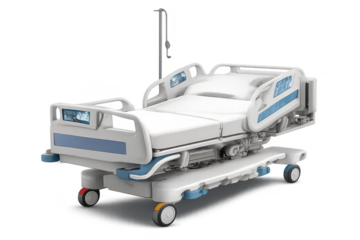 Adjustable hospital bed on a transparent background, medical equipment