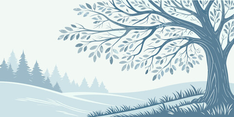 Winter landscape with a tree