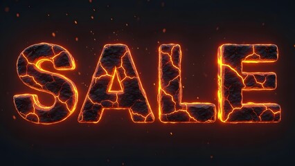 Glowing sale text illuminated with electric sparks against a dark background