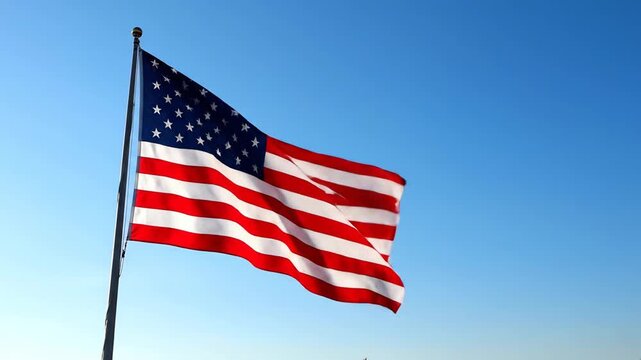 Animated Compilation of U.S. Flags Flapping Against Clear Blue Sky