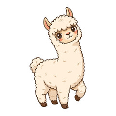 Obraz premium Cute cartoon alpaca illustration isolated on white background