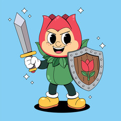 Cartoon Rose Knight with Sword and Shield