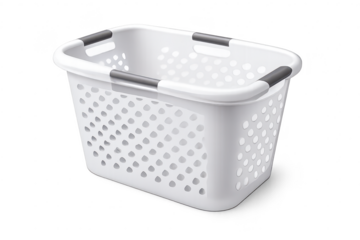 White laundry basket on transparent background, clean and modern look.