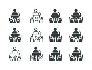 Motivational Speech Logos. Inspiring speeches or talks in motivational events. Icon set. Set Logo of inspiring speeches or talks in motivational events: