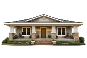 Fototapeta premium Craftsman-style home with front porch on a transparent background.