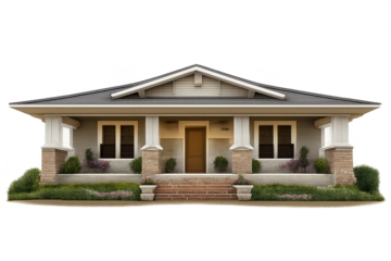 Craftsman-style home with front porch on a transparent background.