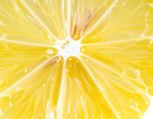 Close-up view of a halved lemon, showing the juicy pulp and radial segments
