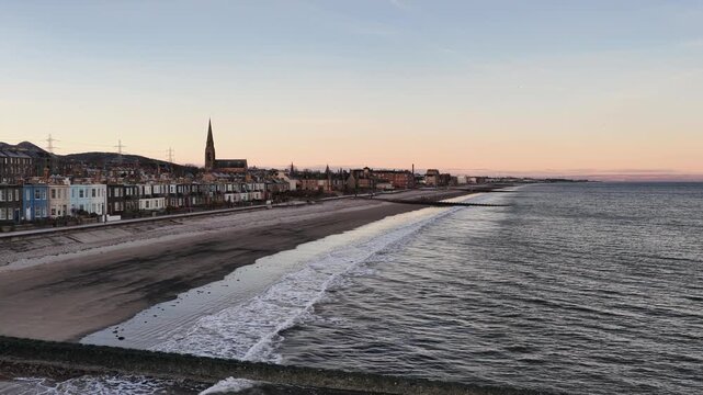 Scotland Travel Drone Video Footage Portobello Beach Nature 4K