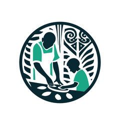 Parent and Child Crafting with Folk Art Patterns Vector