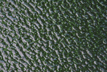 A textured surface characterized by an interplay of green and white, creating an abstract, organic pattern