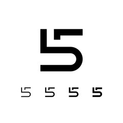 Number 5, digital numeral five, including set of four different cyber numbers, vector illustration 10EPS