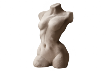 Female torso sculpture with a transparent background for designers.